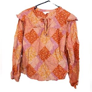 Paisley Patchwork Blouse Frilly Shoulders Tie String